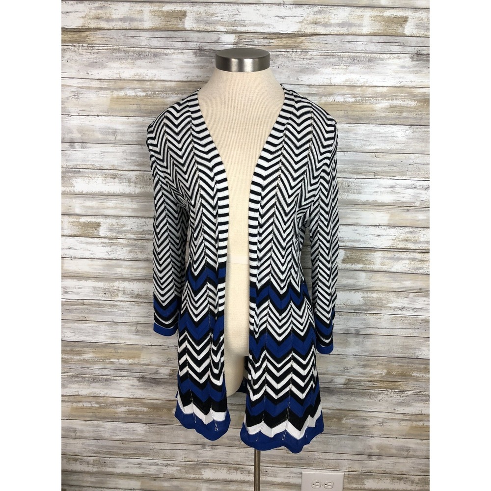 Chico's Open Cardigan Sweater Size 1 - Blue White Black Chevron M